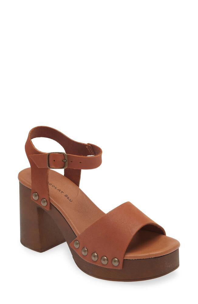 Chocolat Blu Holand Ankle Strap Platform Sandal in Cognac Leather Cover