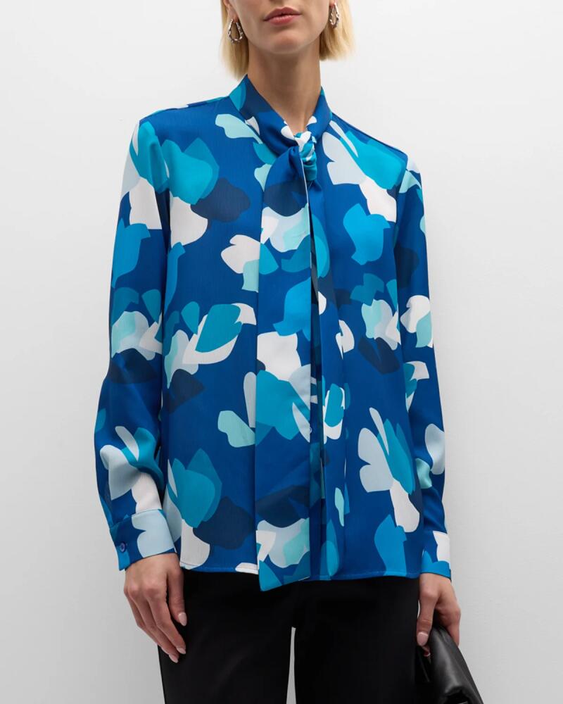 Emporio Armani Tie-Neck Abstract-Print Crepon Blouse Cover