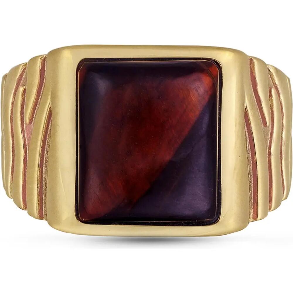 LuvMyJewelry Chatoyant Red Tiger Eye Sterling Silver Men Signet Ring in 14Kt Gold Vermeil On Sterling Cover