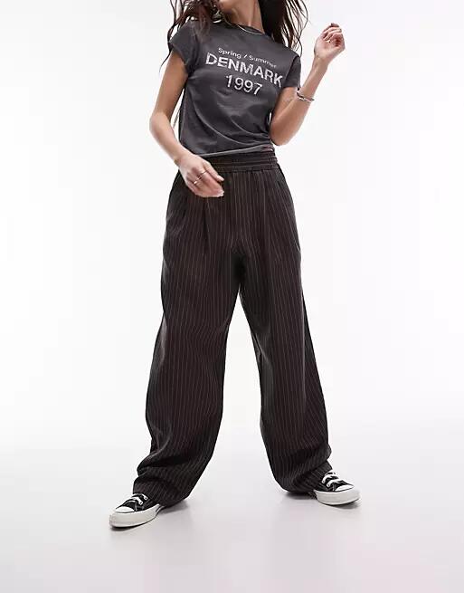 Topshop pinstripe smart sweatpants in chocolate-Brown Cover