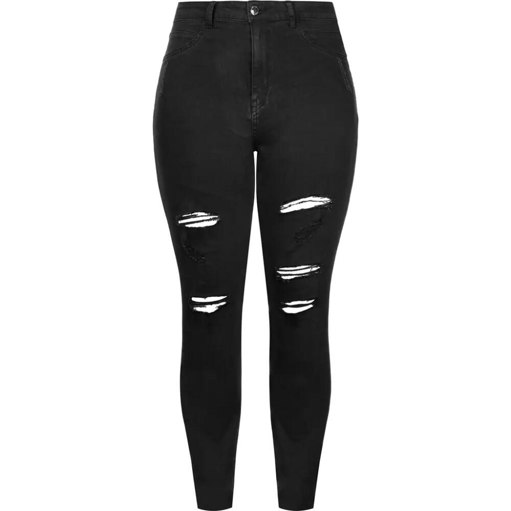 City Chic Rock 'n' Roll Ripped Skinny Jeans in Black Cover