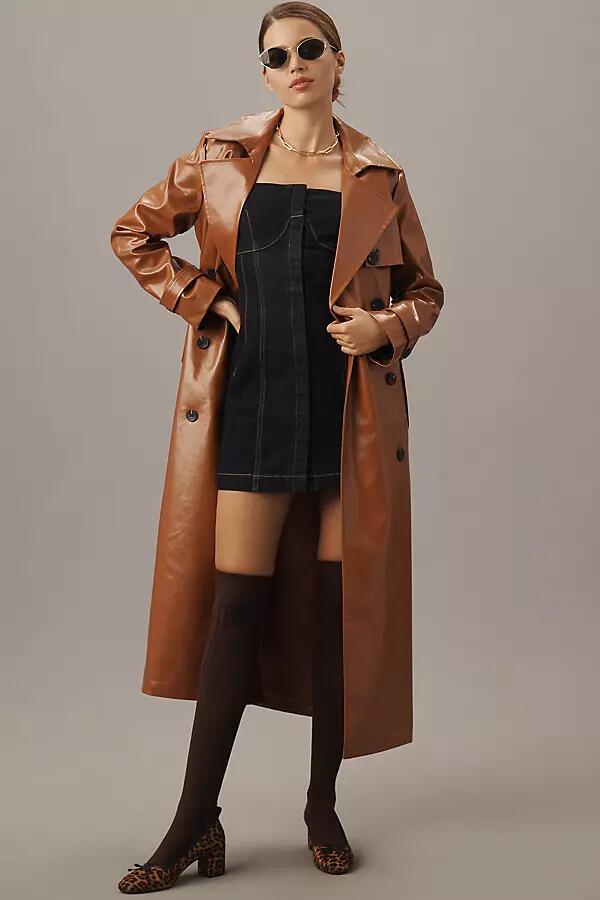 Avec Les Filles Glazed Faux-Ever Leather Belted Trench Coat Jacket Cover