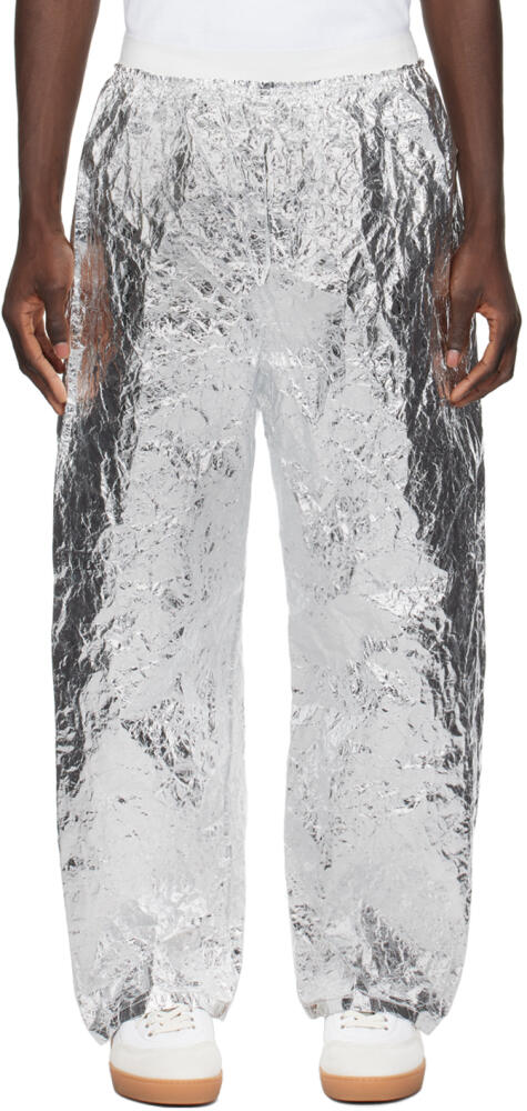 Hed Mayner Silver Crinkled Trousers Cover