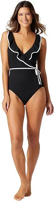 Tommy Bahama Island Cays Cabana Wrap One-Piece (Black) Women's Swimsuits One Piece Cover