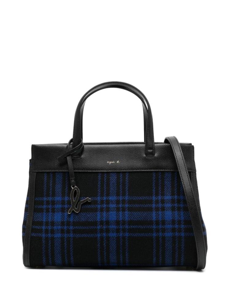 agnès b. plaid-check wool crossbody bag - Blue Cover