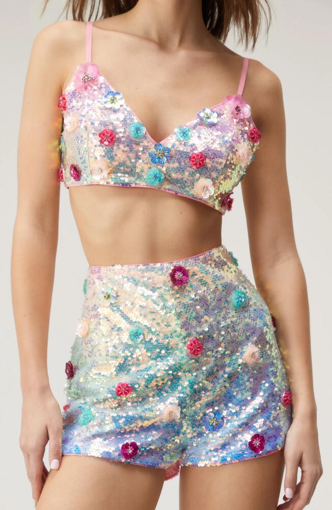 NASTY GAL Floral Appliqué Sequin Bralette Top in Pink Cover