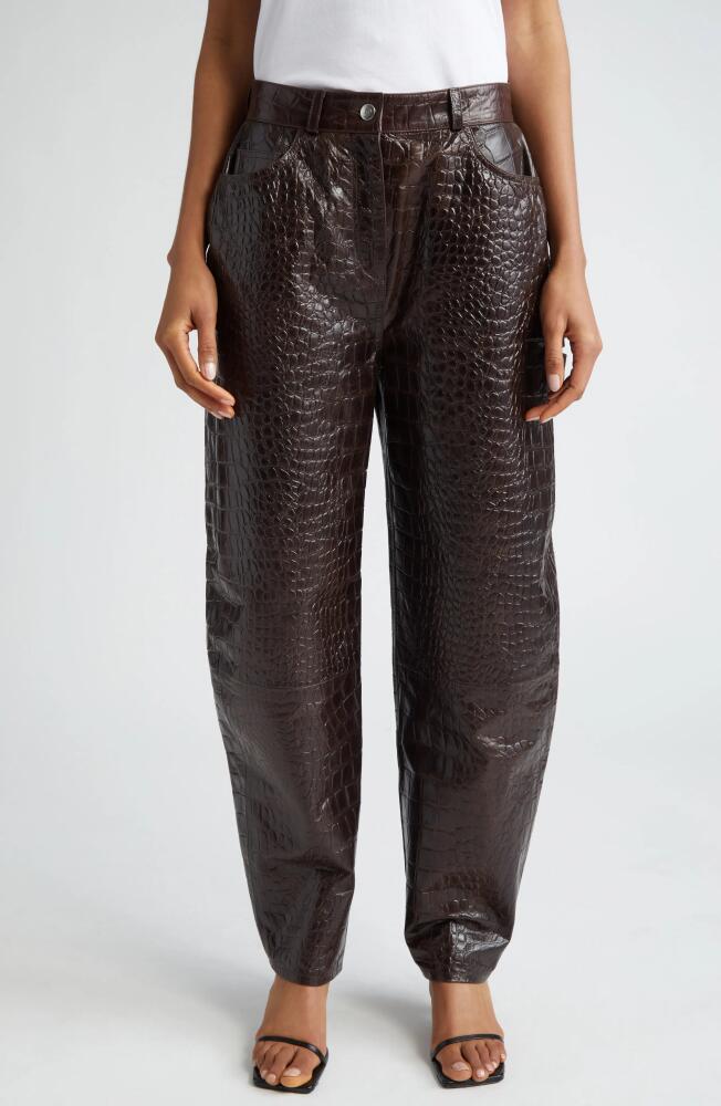 Saks Potts Scarlett Croc Embossed Leather Pants in Brown Croco Cover