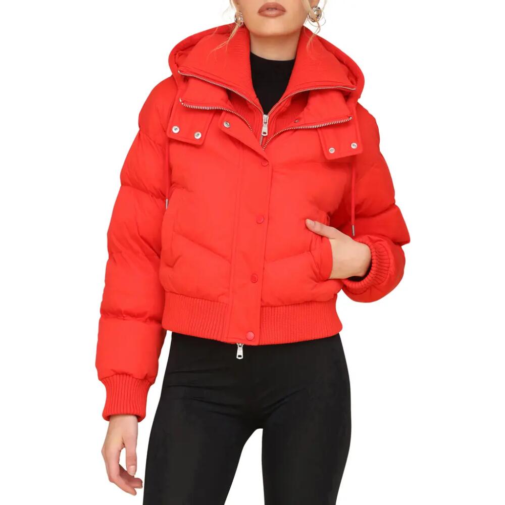 Avec Les Filles Thermalpuff™ Crop Puffer Jacket with Rib Bib in Maraschino Cover