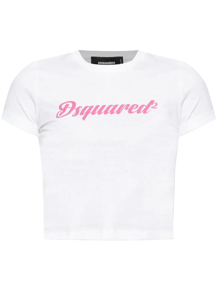 DSQUARED2 logo-print cropped T-shirt - White Cover