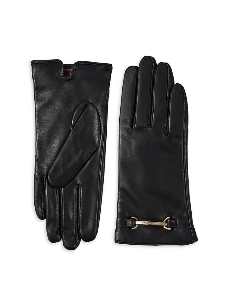 Bruno Magli Women's Logo Buckle Leather Short Gloves - Black Cover