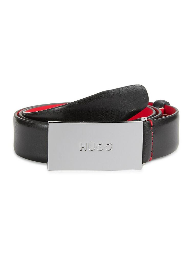 HUGO Men's Logo Leather Belt - Black Cover