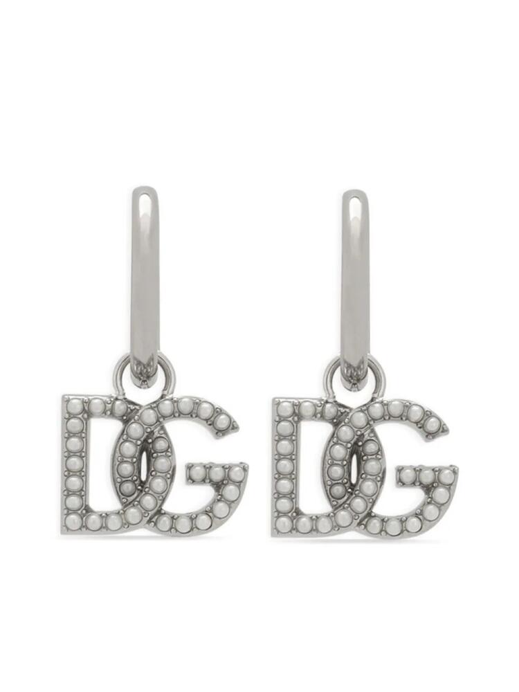 Dolce & Gabbana logo-pendant pearl-embellished earring - Silver Cover