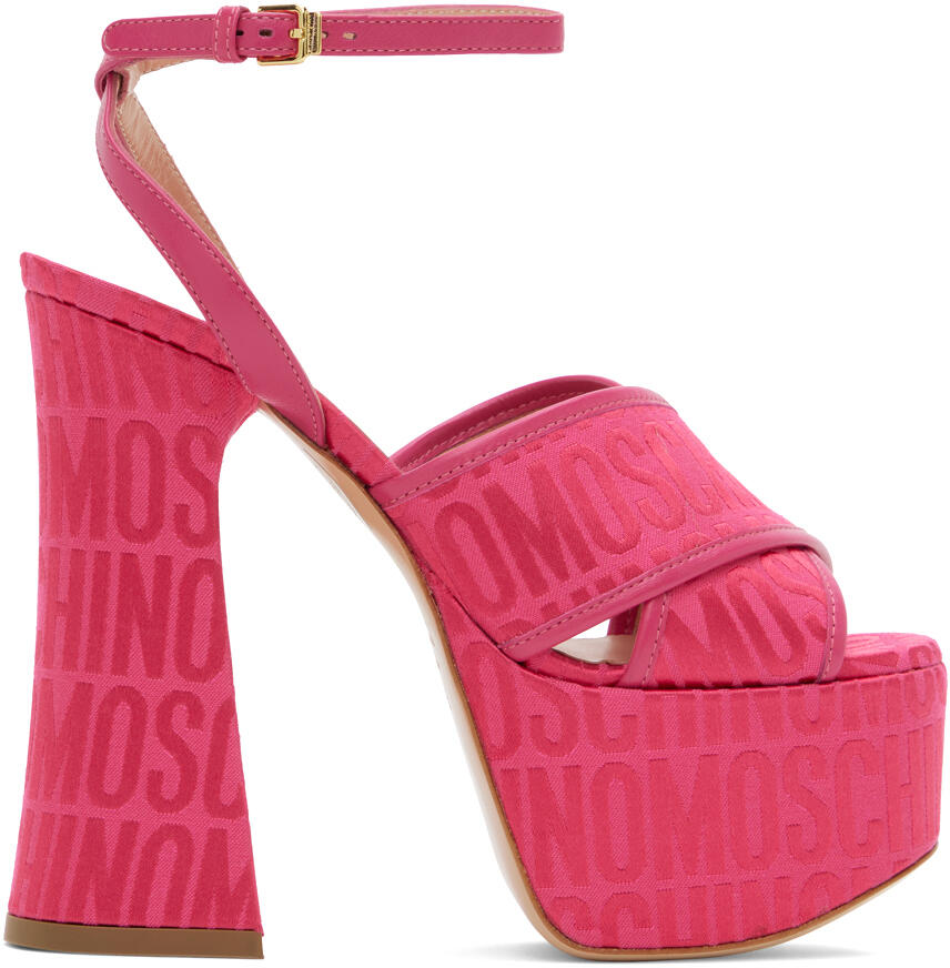 Moschino Pink Logo Jacquard Heels Cover