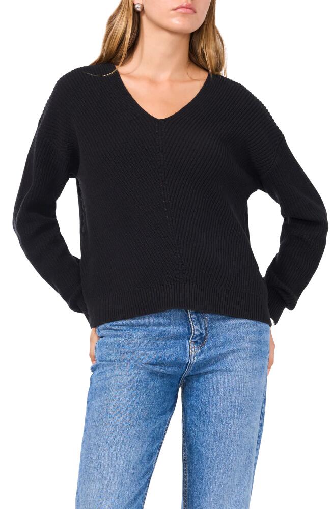 1.STATE Diagonal Rib V-neck Sweater in Rich Black Cover