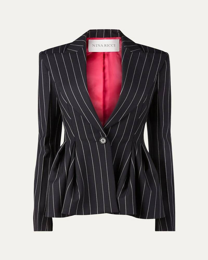 Nina Ricci Pinstripe Peplum One-Button Wool Blazer Cover