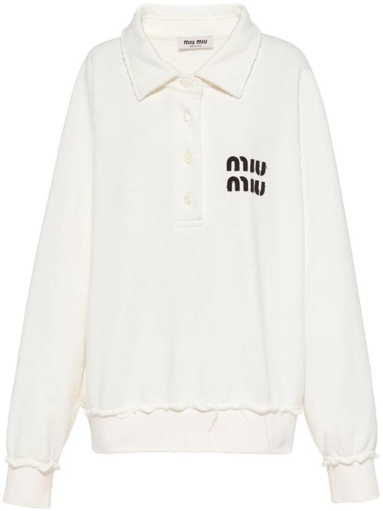 Miu Miu logo-patch polo sweatshirt - White Cover