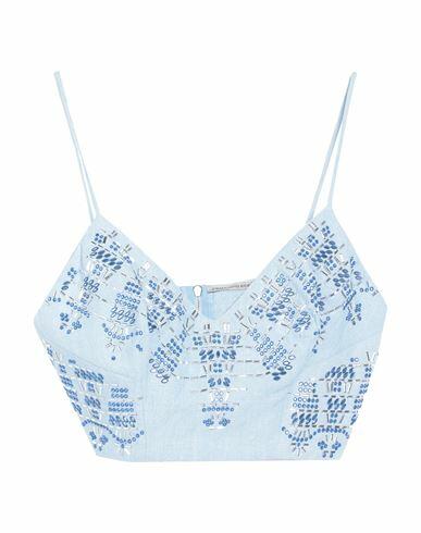 Ermanno Scervino Woman Top Sky blue Cotton, Linen, Aluminum, Glass Cover