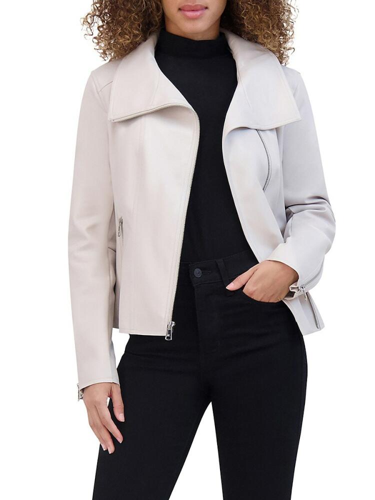 Kenneth Cole Women's Faux Leather Moto Jacket - Bone Cover