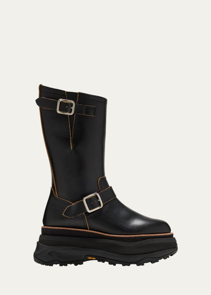 SACAI Leather Buckle Chunky Moto Boots Cover