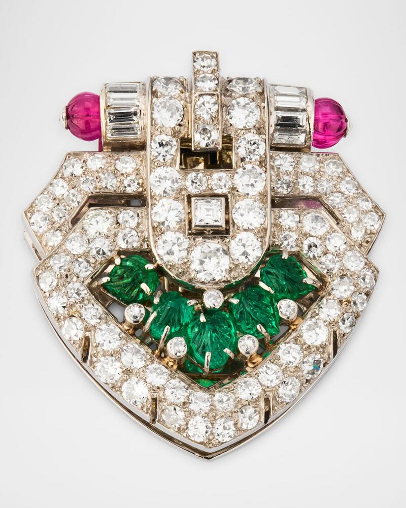 NM Estate Estate Art Deco Lacloche French Platinum Diamond Ruby Emerald Tutti Frutti Clip Pin Cover