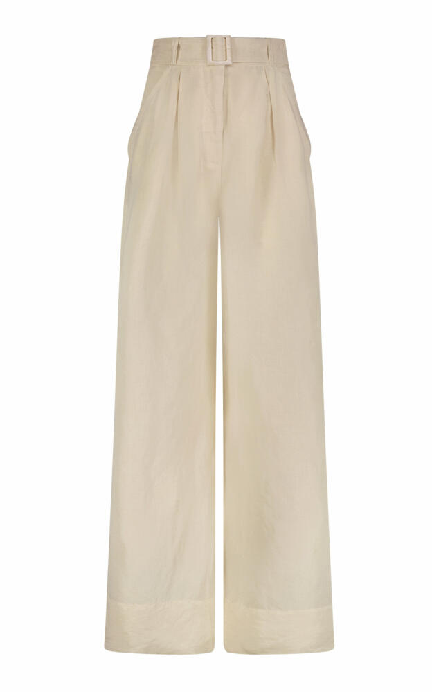 Matthew Bruch - Belted High-Waisted Linen-Blend Wide-Leg Pants - Ivory Cover