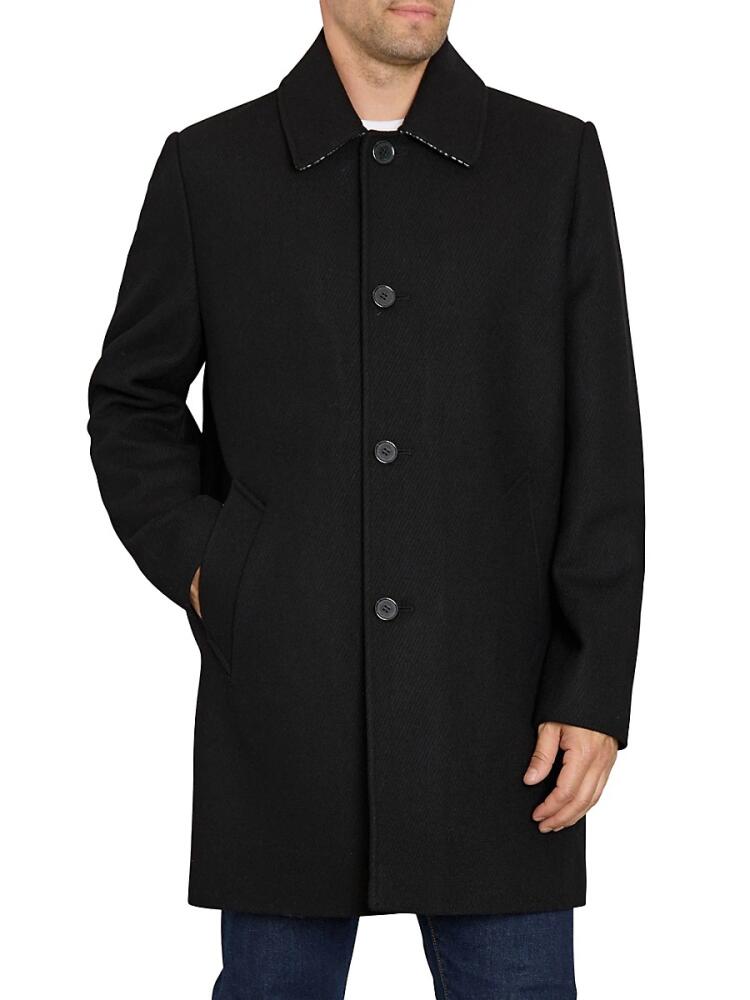 Sam Edelman Men's Textured Wool Blend Coat - Black Twill Cover