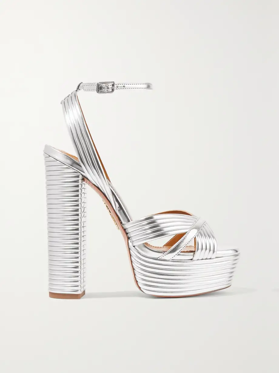 Aquazzura - Sundance 140 Metallic Vegan Leather Platform Sandals - Silver Cover