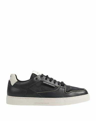 Emporio Armani Man Sneakers Black Textile fibers, Soft Leather Cover