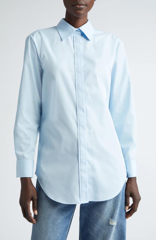 Brandon Maxwell The Mira Boyfriend Split Back Button-Up Shirt in Sky Blue Cover