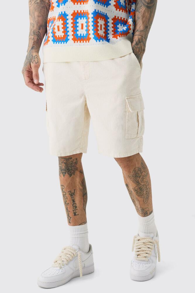 boohoo Mens Tall Cord Cargo Shorts In Stone - Beige Cover