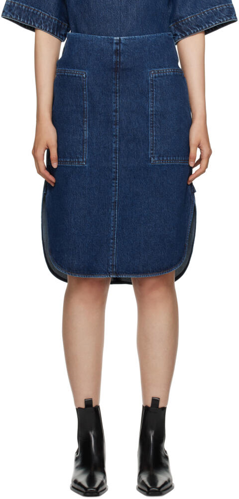 TOTEME Blue Curved Hem Denim Midi Skirt Cover