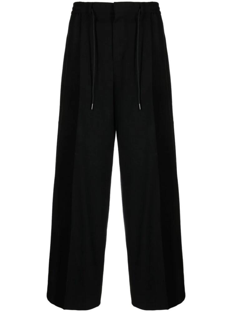 Juun.J elasticated-waist wool wide-leg trousers - Black Cover