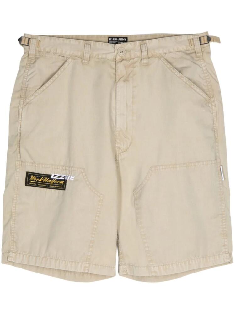 izzue logo-embroidered panelled shorts - Neutrals Cover