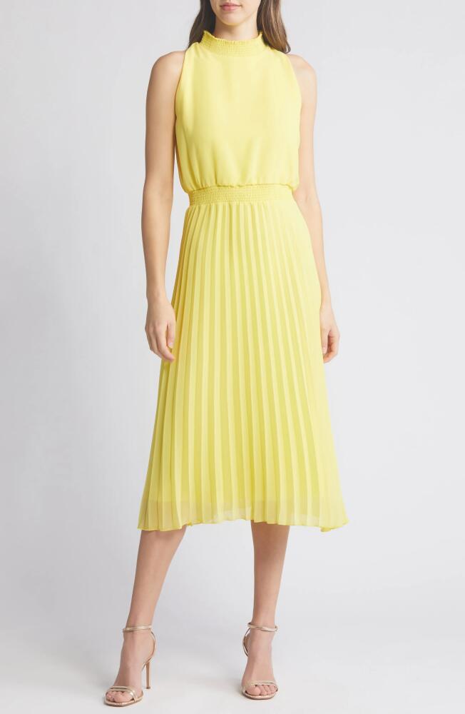 Sam Edelman Smocked Plissé Midi Dress in Yellow Cover