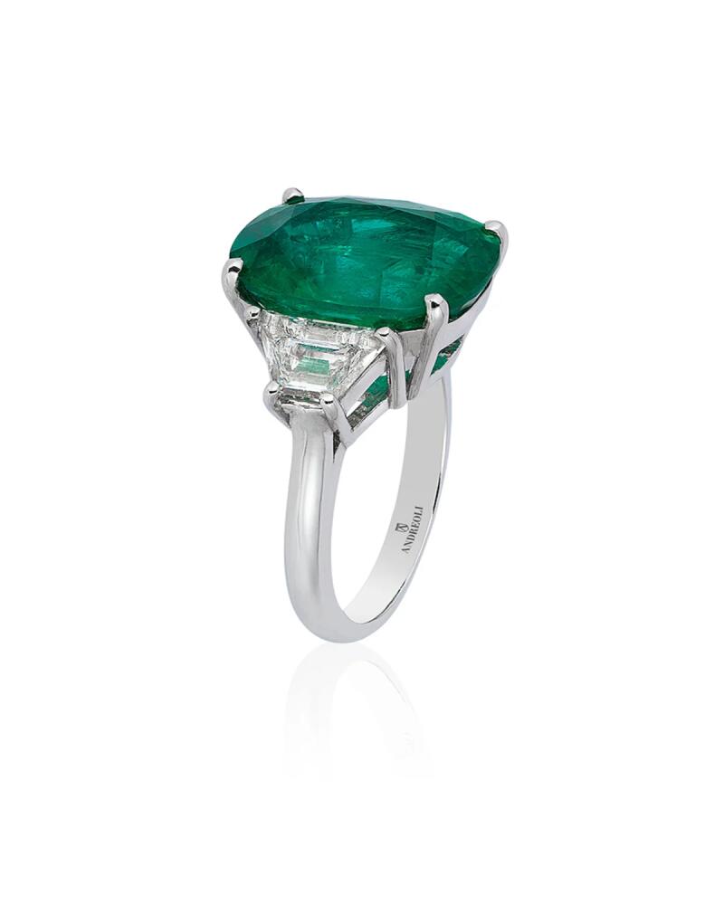 Andreoli 18K White Gold Emerald and Diamond 3 Stone Ring, Size 6.5 Cover