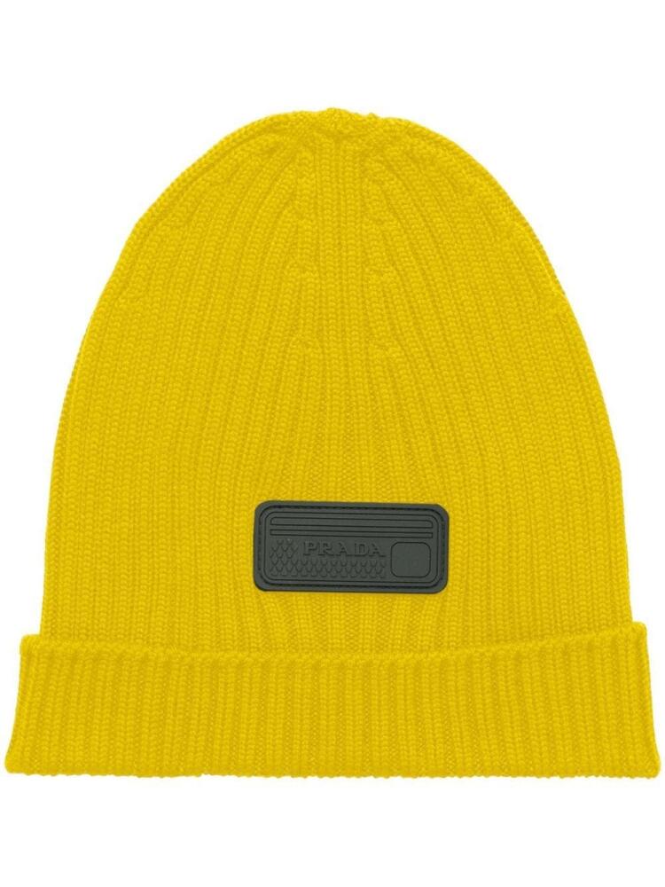 Prada logo-appliqué wool beanie - Yellow Cover