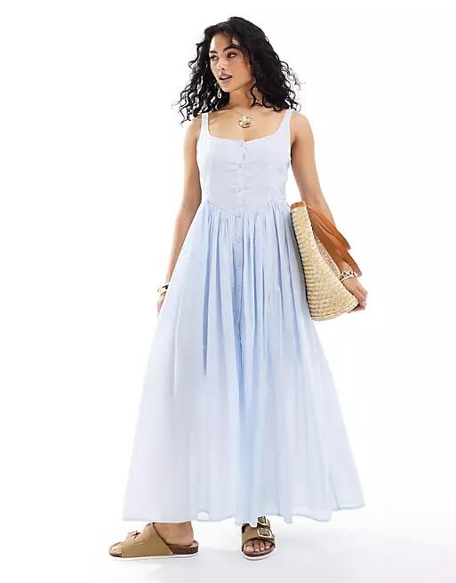 ASOS DESIGN voile picnic midi sundress in sky blue Cover