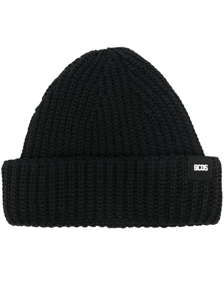 GCDS logo-patch ribbed knit beanie - Black Cover