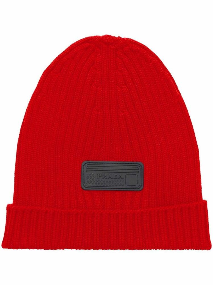 Prada logo-patch beanie - Red Cover