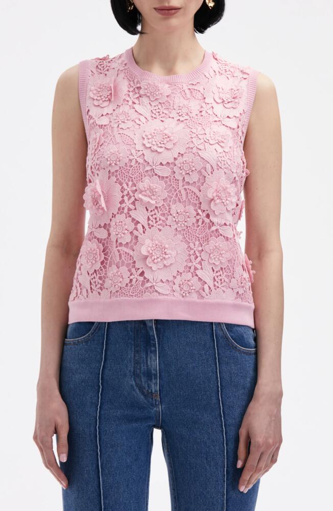 Oscar de la Renta Floral Guipure Lace Panel Sleeveless Silk Blend Sweater in Soft Pink Cover