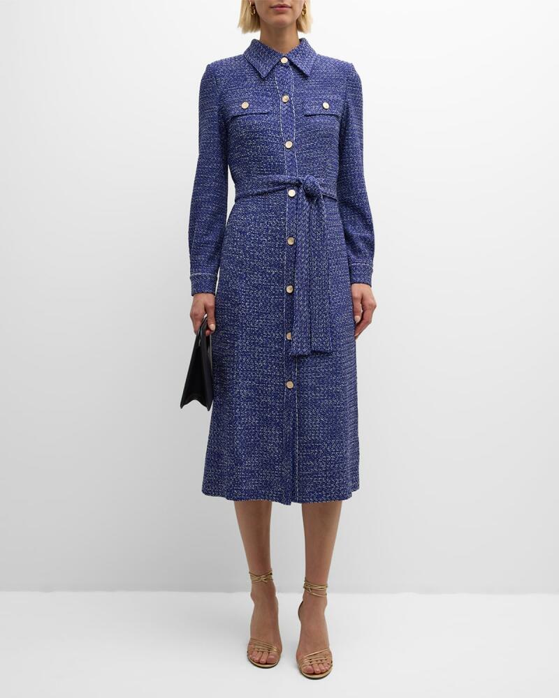 Misook Belted Button-Down Tweed Knit Midi Dress Cover