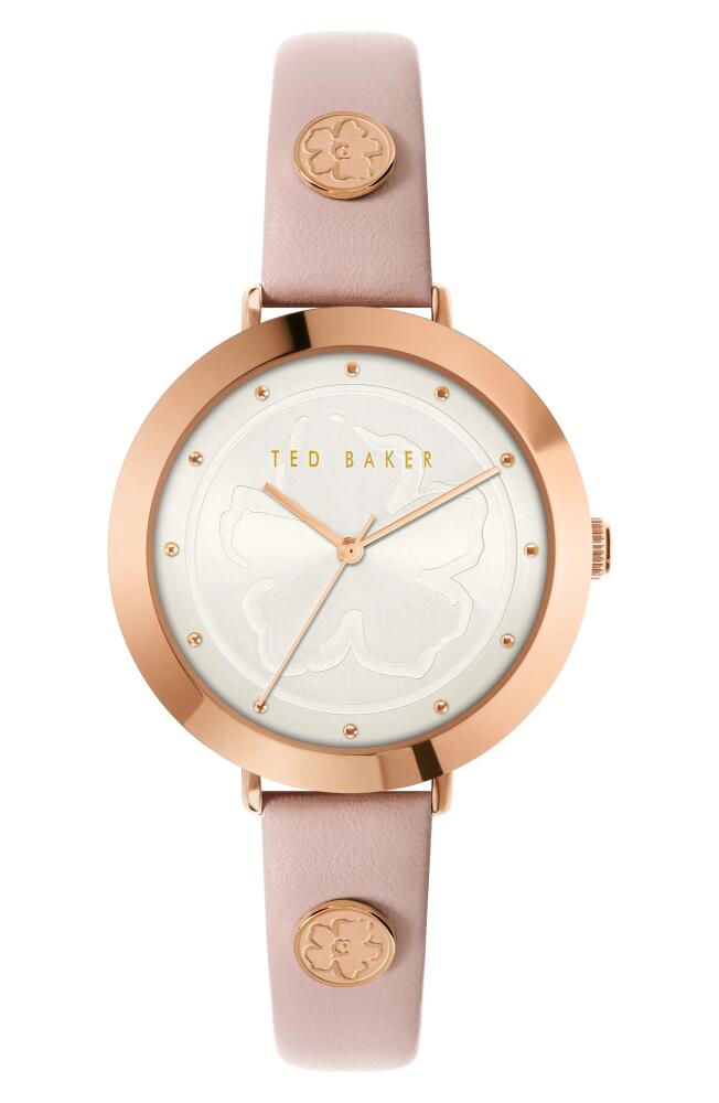 Ted Baker London Ammy Magnolia 3H Leather Strap Watch, 34mm in Rose Gold/Silver/Pink Cover