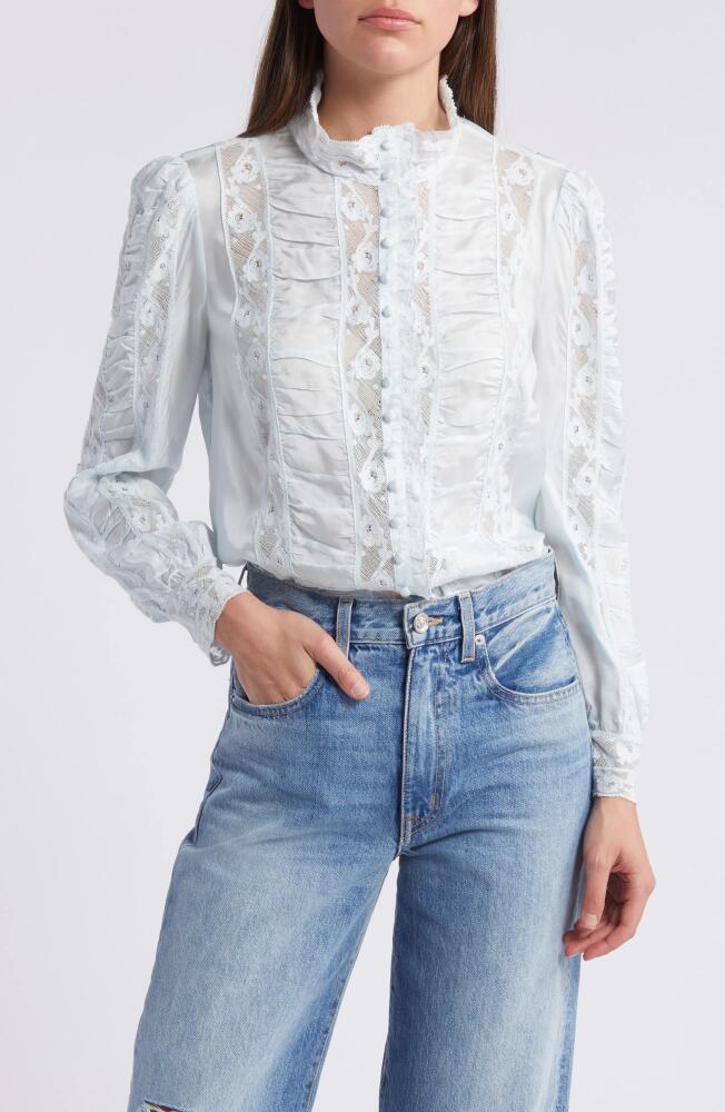 LoveShackFancy Jacque Lace Paneled Button-Up Shirt in Ice Blue Cover