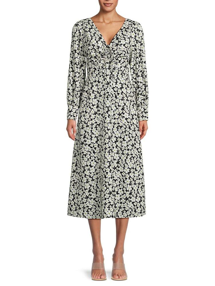 Rebecca Taylor Women's Paige Floral Midi A Line Dress - White Black Cover