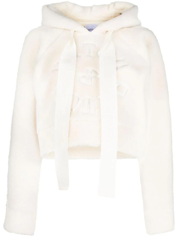 Patou Medallion-embroidered faux-shearling hoodie - White Cover