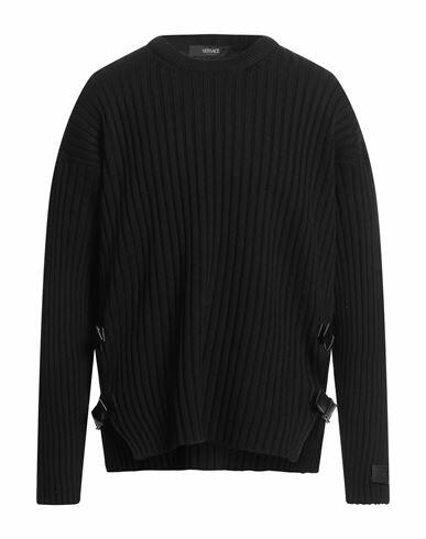 Versace Jeans Man Sweater Black Wool, Calfskin, Lambskin Cover