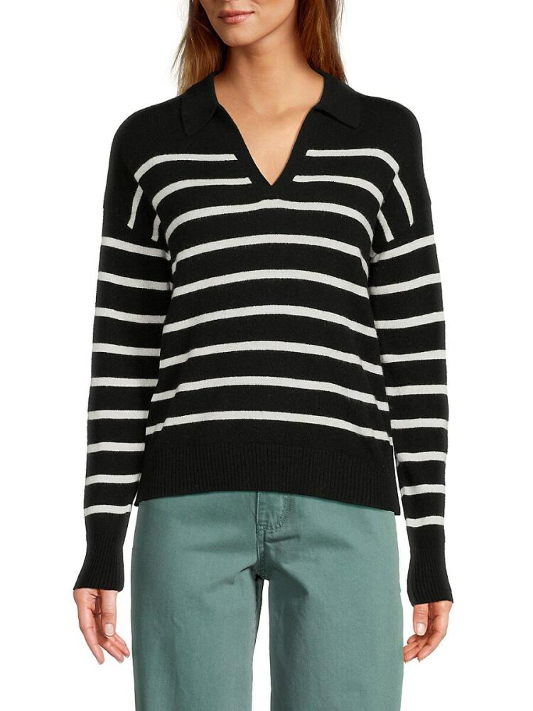 Amicale Women's Striped Cashmere Sweater - Black Ivory Cover