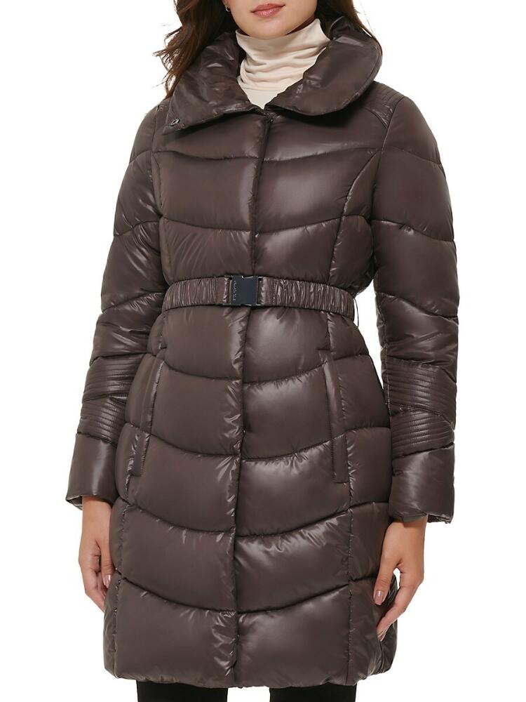 Kenneth Cole Women's Longline Puffer Jacket - Chocolate Cover