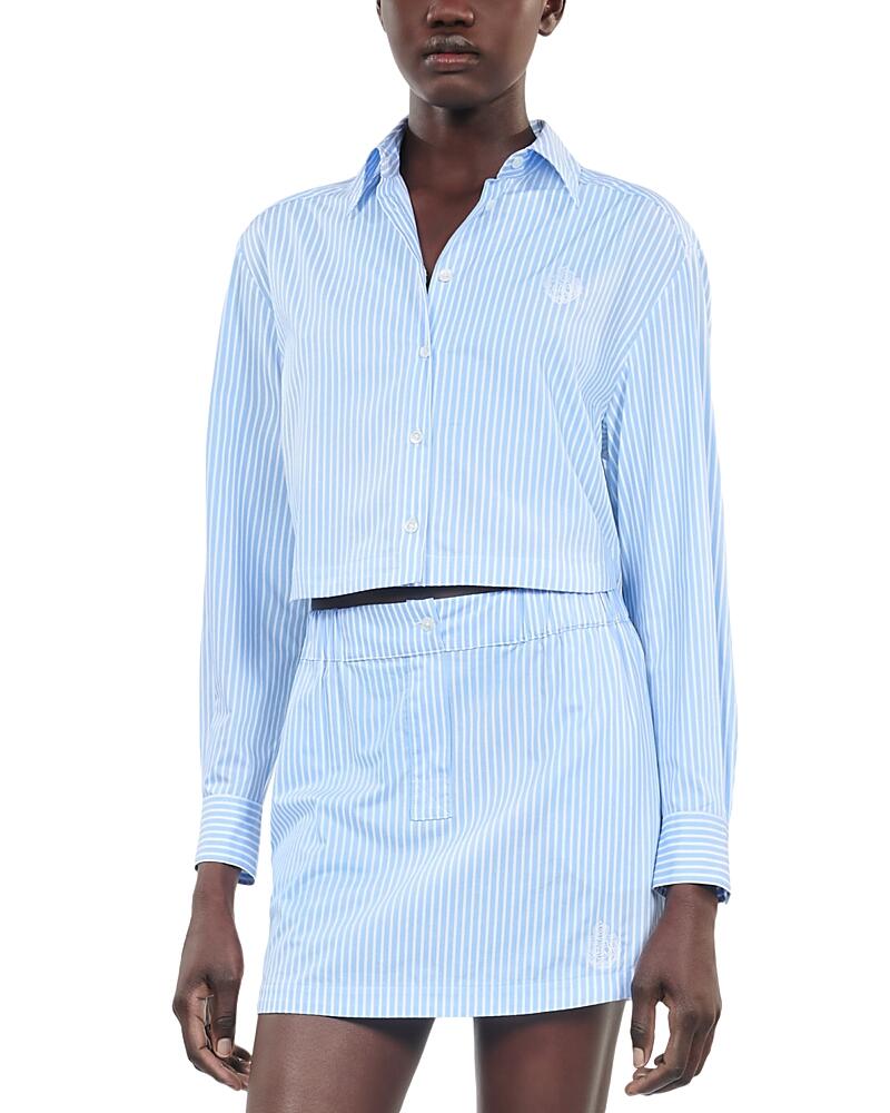 The Kooples Cotton Striped Cropped Button Down Shirt Cover