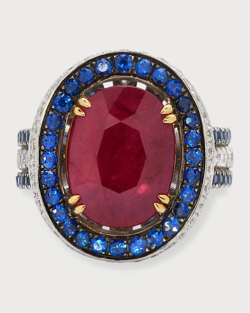 Alexander Laut 18K Ruby Ring with Blue Sapphire and Diamond, Size 6.5 Cover